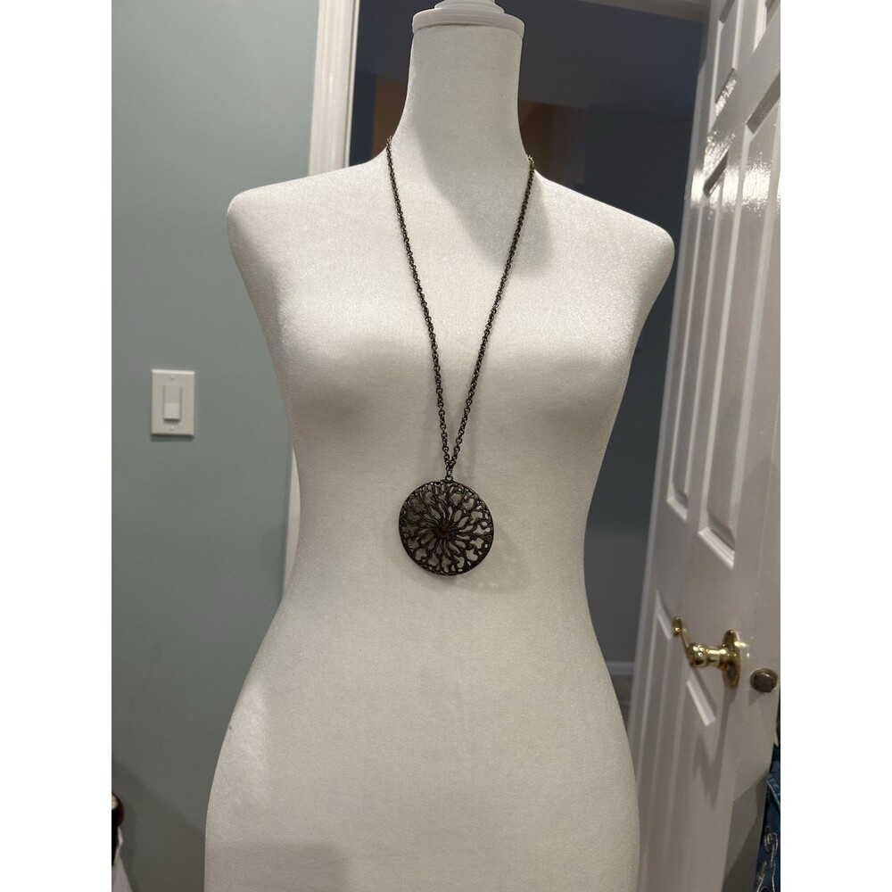 Vintage Long Gold Tone Medallion Necklace